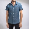 5oz Selvedge Cotton Linen Chambray Short-Sleeved Work Shirt - Indigo