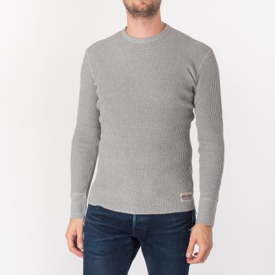 Waffle Knit Long Sleeved Crew Neck Thermal Top - Grey