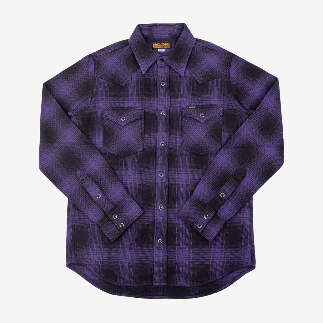 Iron Heart Japanese Ultra Heavy Flannel Ombré Check Western Shirt 